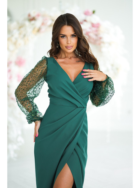 Bicotone długa sukienka z cekinowymi rękawami